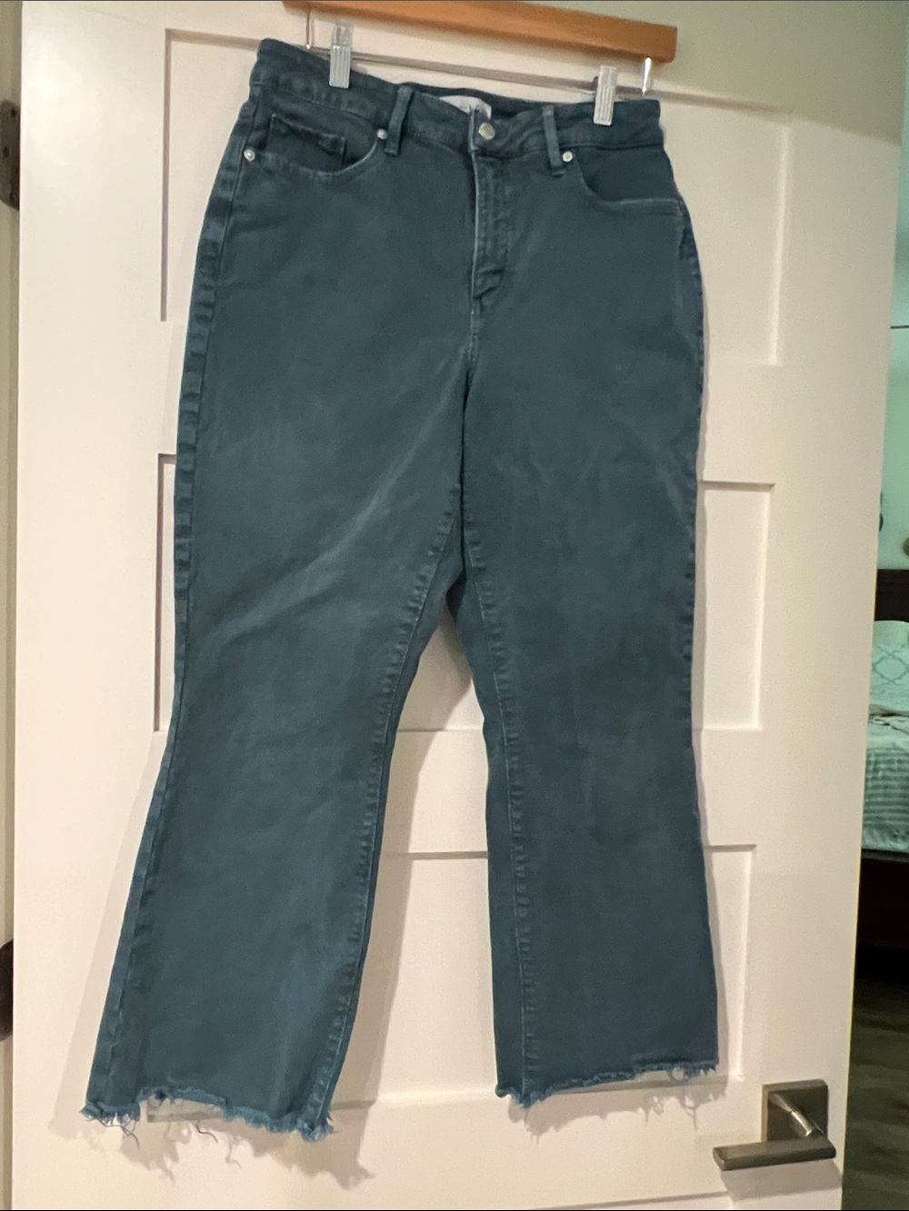 LOFT Teal Flared Raw-Hem Jeans